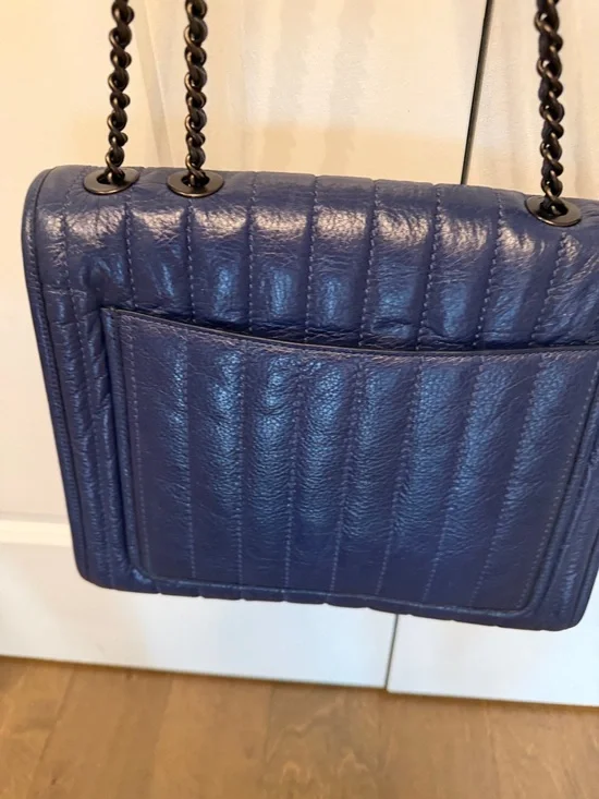 Coach Quilted Navy Shoulder Bag with Black Chain Straps - Picture 4 of 10
